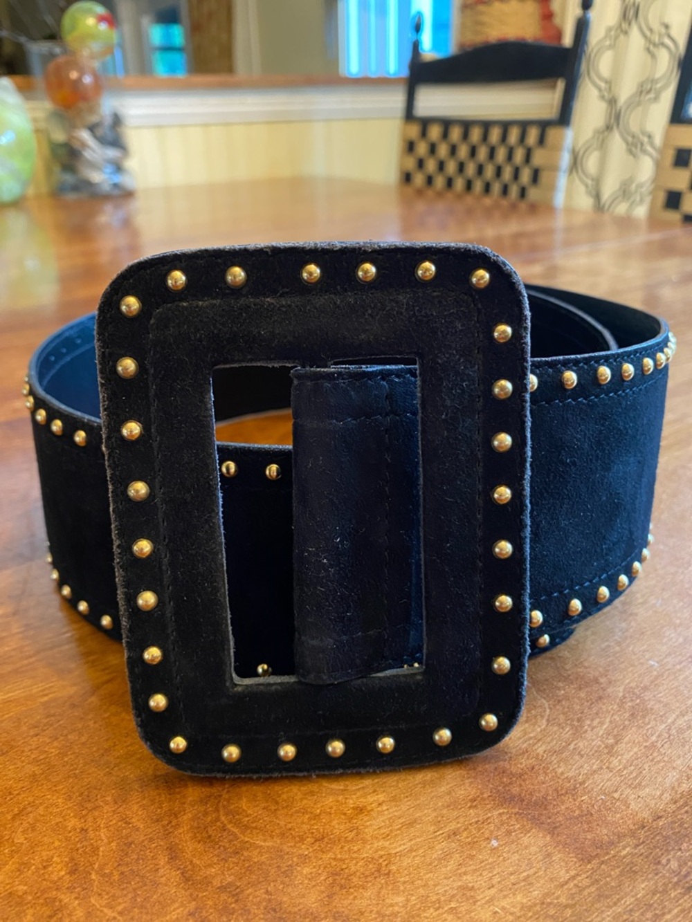 ESCADA Vintage Black Gold Suede Belt West Germany 38